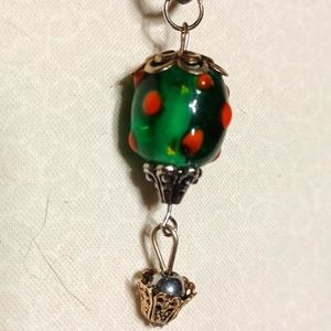 Hot air balloon pendant silver green orange aqua vintage style lampwork handmade